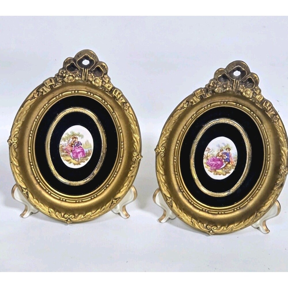 VTG B & S creations Fragonard painting on porcelian from New York frame Lot Of 2